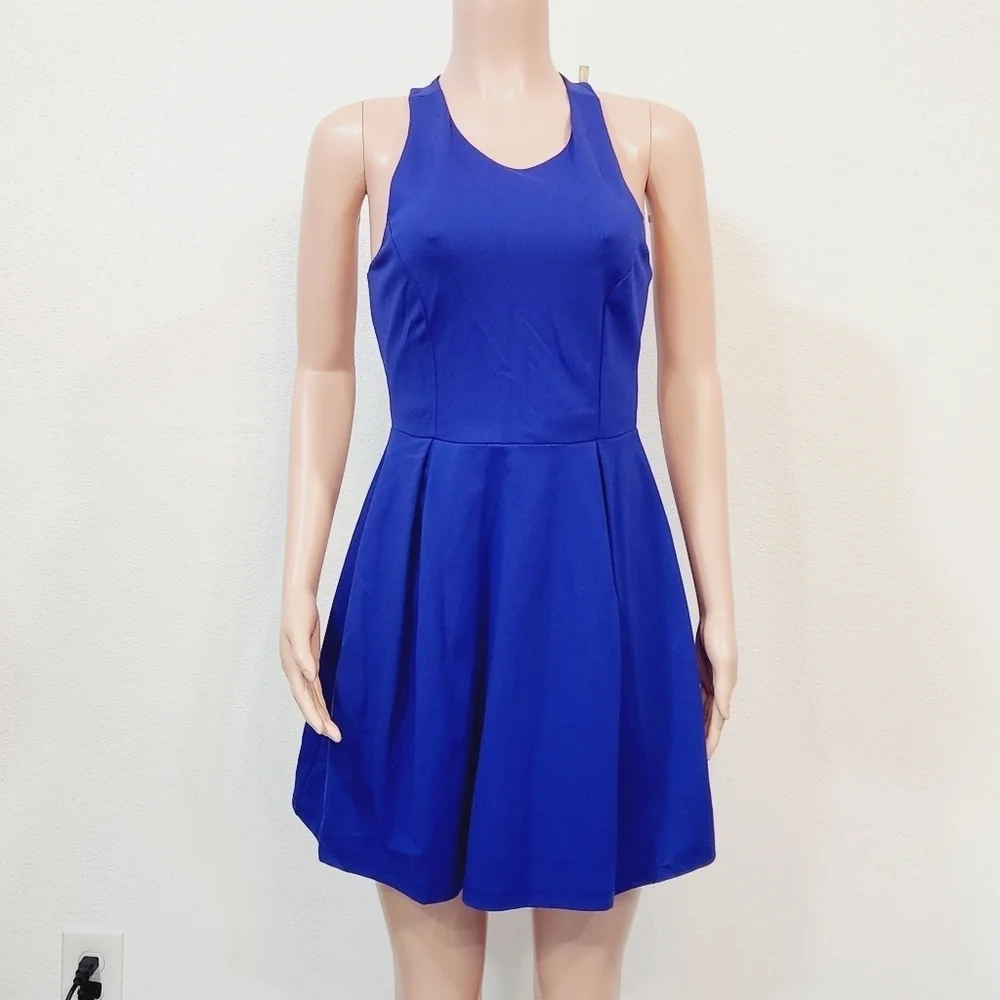 LULU'S Cutout and About Royal Blue Skater Dress Size M